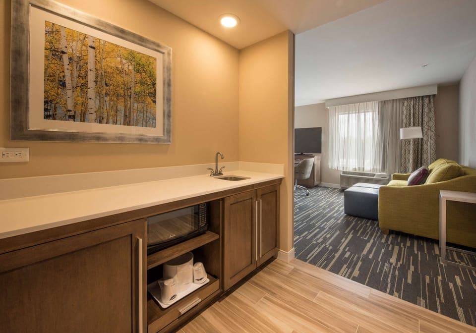 Fridge, microwave, coffee/tea maker