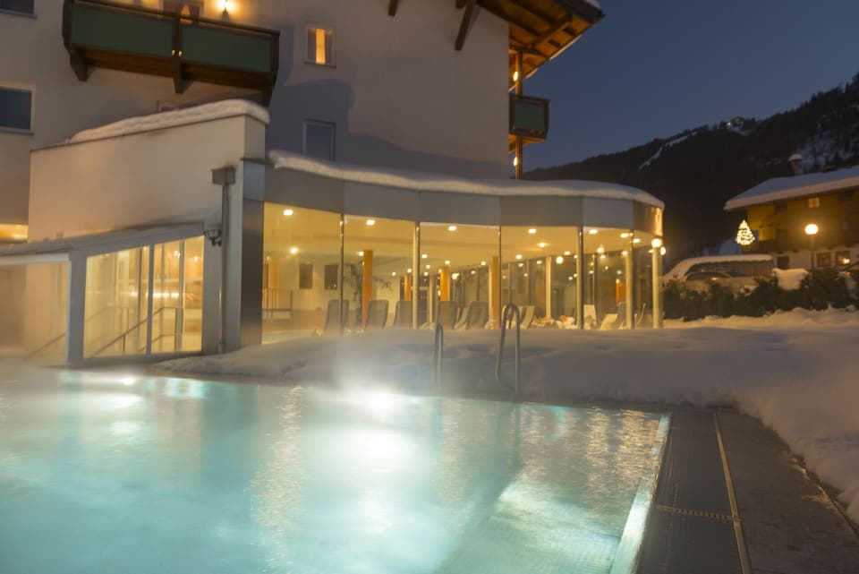 Indoor pool, outdoor pool, pool umbrellas, sun loungers