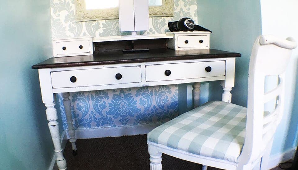 Individually decorated, individually furnished, desk, iron/ironing board