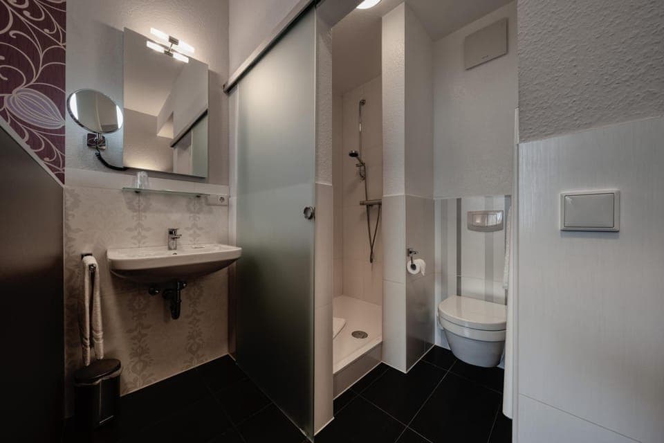 Shower, free toiletries, hair dryer, towels