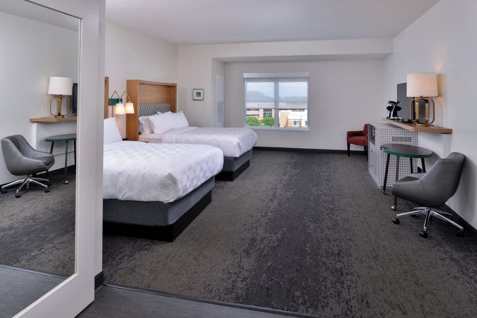 Premium bedding, down comforters, pillowtop beds, desk