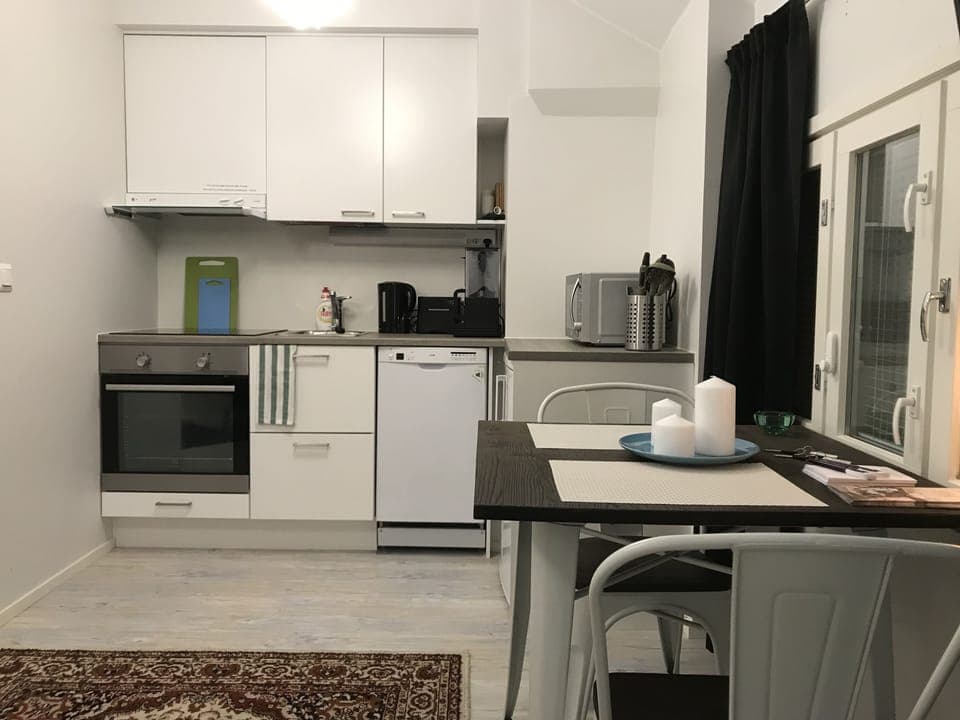 Standard Apartment | Private kitchen | Full-size fridge, microwave, oven, stovetop