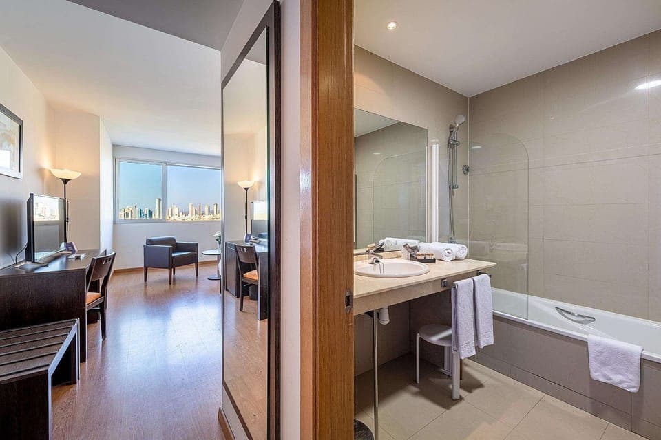 Free toiletries, hair dryer, bidet, towels