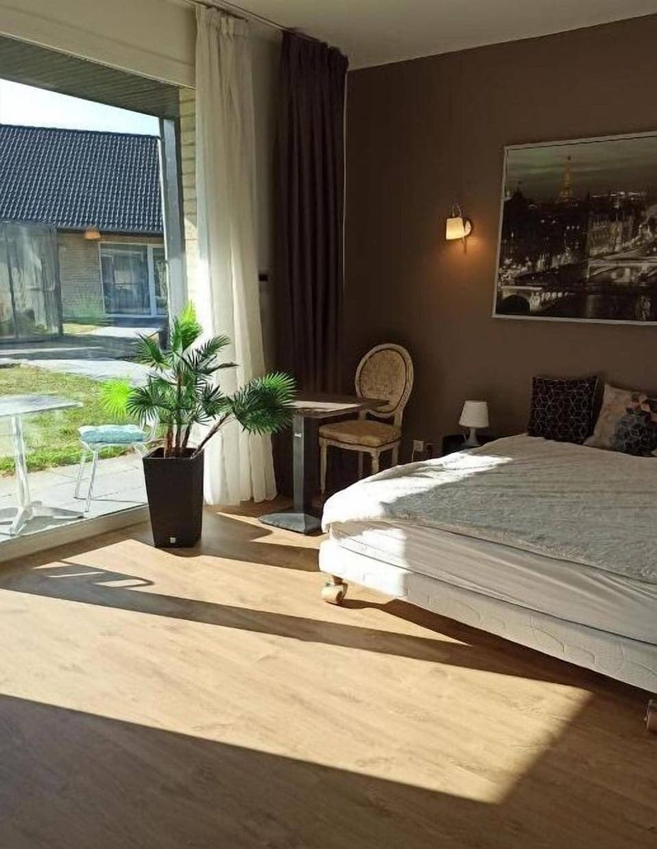 Desk, blackout drapes, soundproofing, iron/ironing board