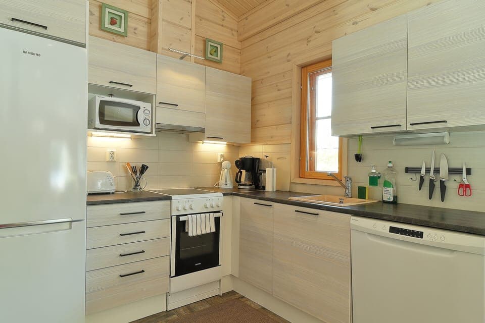 Family Villa, 2 Bedrooms, Sauna, Lakeside | Private kitchen | Full-size fridge, microwave, oven, stovetop