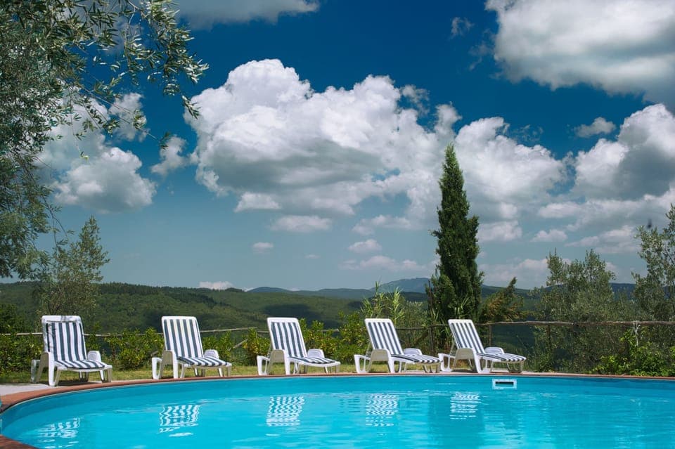 Seasonal outdoor pool, pool umbrellas, sun loungers