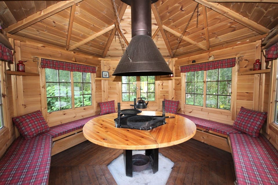 Flat-screen TV, fireplace