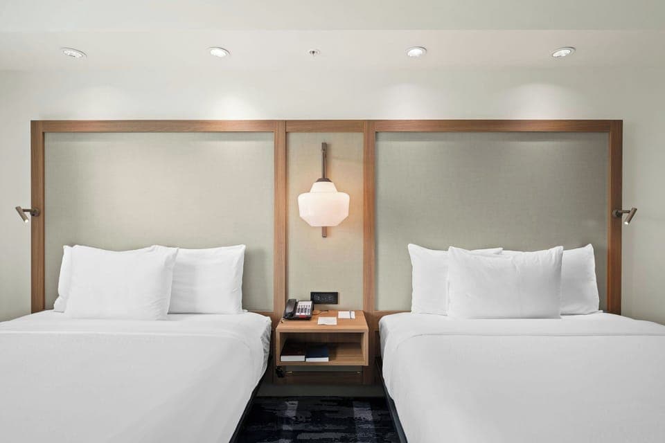 Individually decorated, desk, laptop workspace, blackout drapes