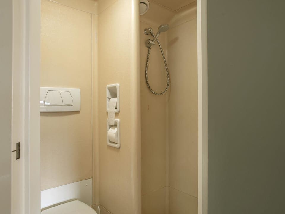 Shower, towels, soap, shampoo