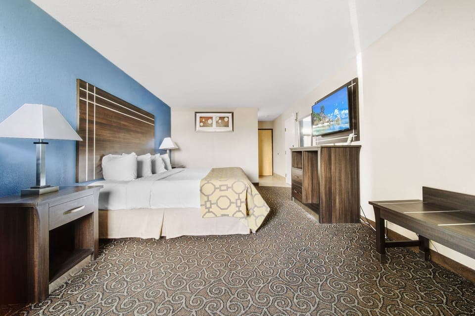 Pillowtop beds, desk, blackout drapes, iron/ironing board