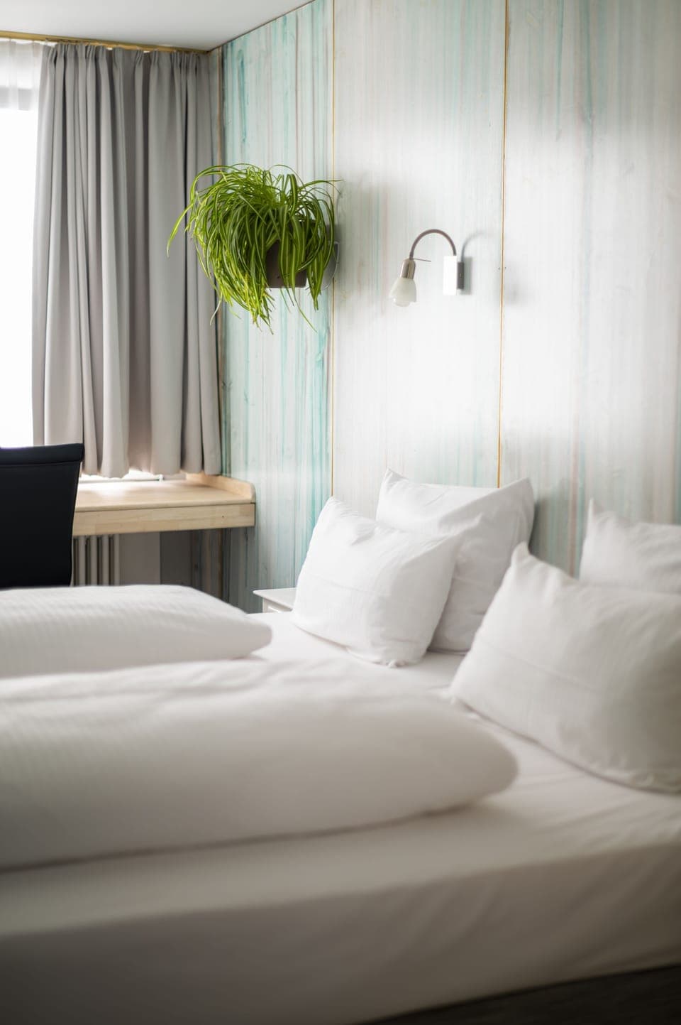 Hypo-allergenic bedding, desk, laptop workspace, iron/ironing board