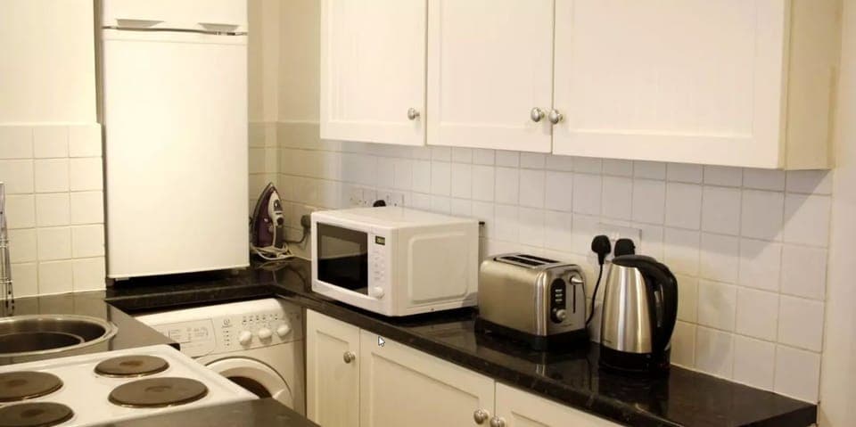 City Apartment | Private kitchen | Fridge, microwave, oven, cookware/dishes/utensils