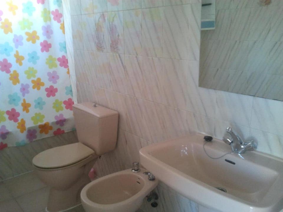 Combined shower/tub, hair dryer, bidet, towels