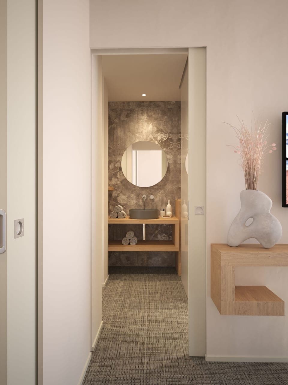 Studio Suite, Partial Sea View | Bathroom | Shower, hair dryer, towels, soap