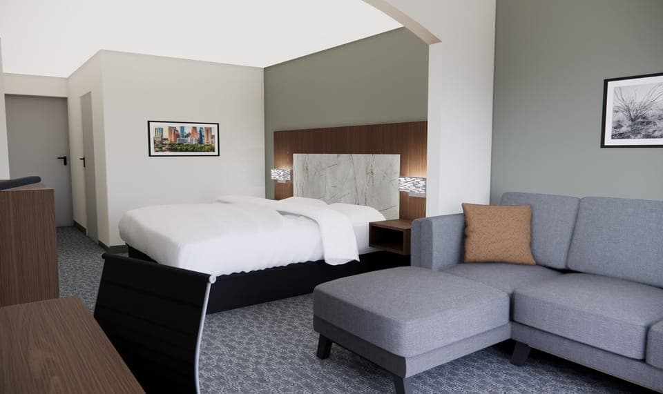 1 bedroom, desk, soundproofing, iron/ironing board