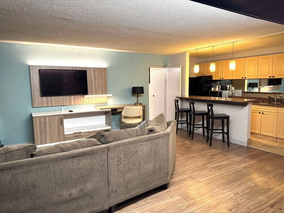 Suite, 1 King Bed | Living area | 40-inch TV with cable channels