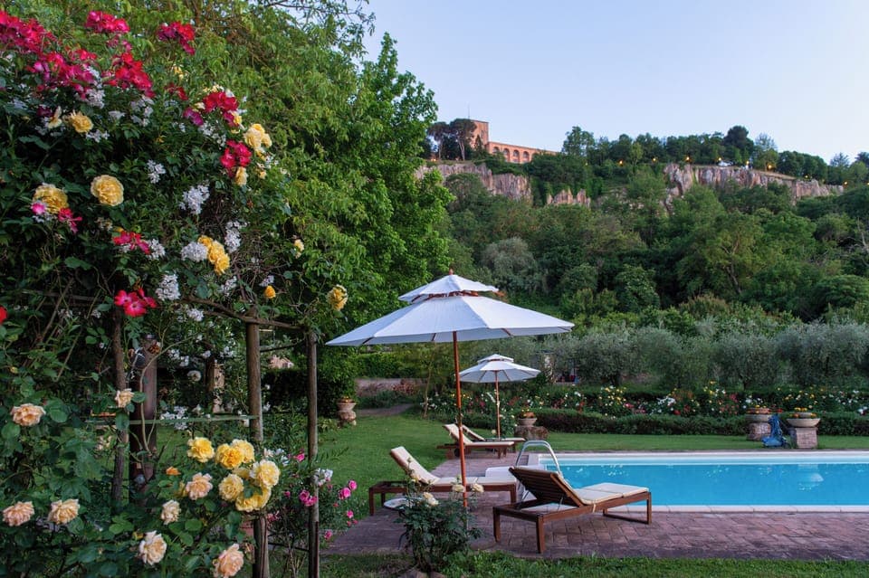Seasonal outdoor pool, pool umbrellas, sun loungers