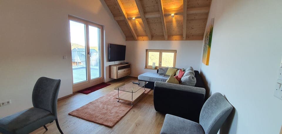 Family Apartment, Terrace | Living area | 55-inch Smart TV with satellite channels, TV