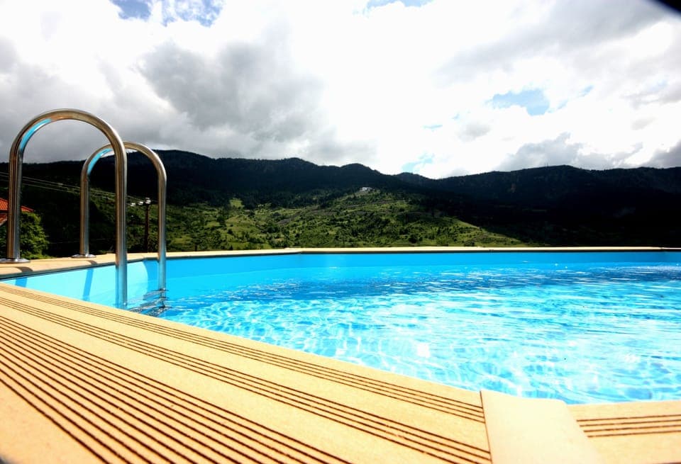 Outdoor pool, sun loungers