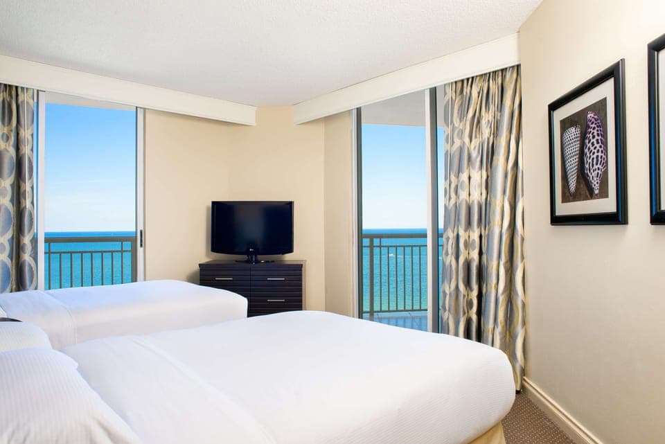 Suite, Multiple Beds, Accessible, Partial Ocean View (Roll-In Shower) | Premium bedding, in-room safe, blackout drapes, iron/ironing board