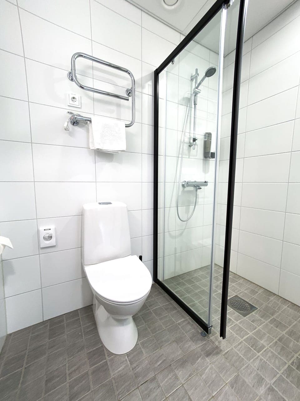 Shower, bidet, towels, soap