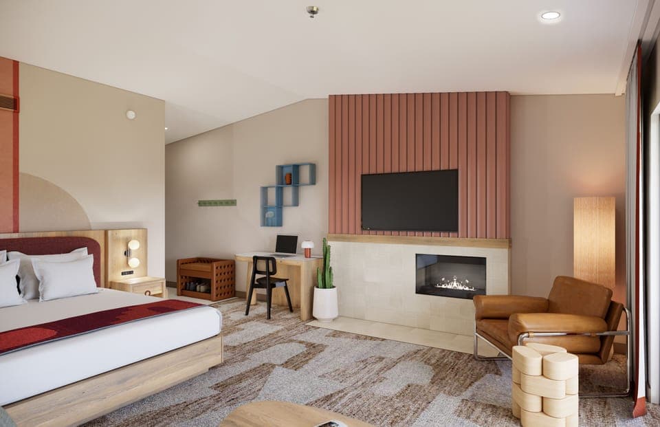 Hypo-allergenic bedding, pillowtop beds, desk, laptop workspace