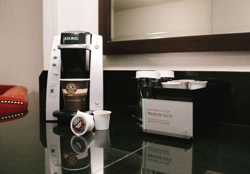 Fridge, microwave, coffee/tea maker