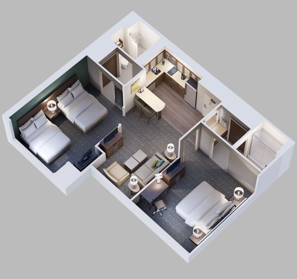 Suite, 2 Bedrooms, Kitchen | Desk, blackout drapes, iron/ironing board, free WiFi