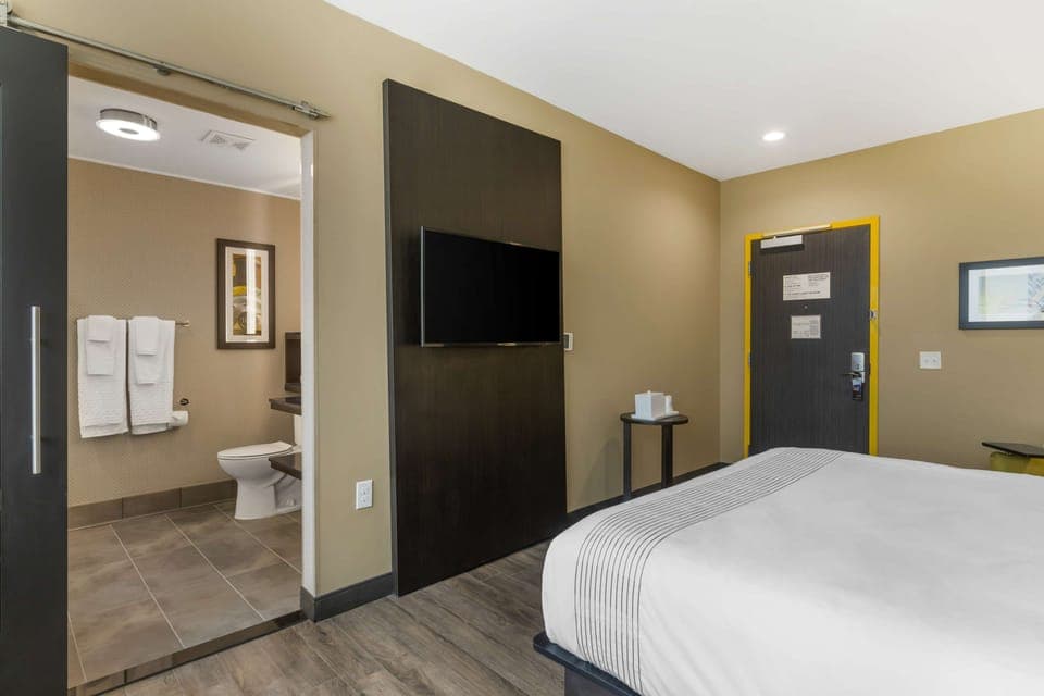 Standard Room, 1 King Bed, Non Smoking, Refrigerator & Microwave (Shower Only) | Desk, laptop workspace, bed sheets