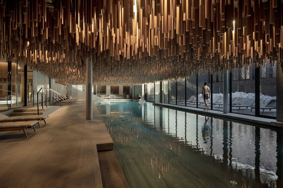 Indoor pool, outdoor pool, pool umbrellas, sun loungers