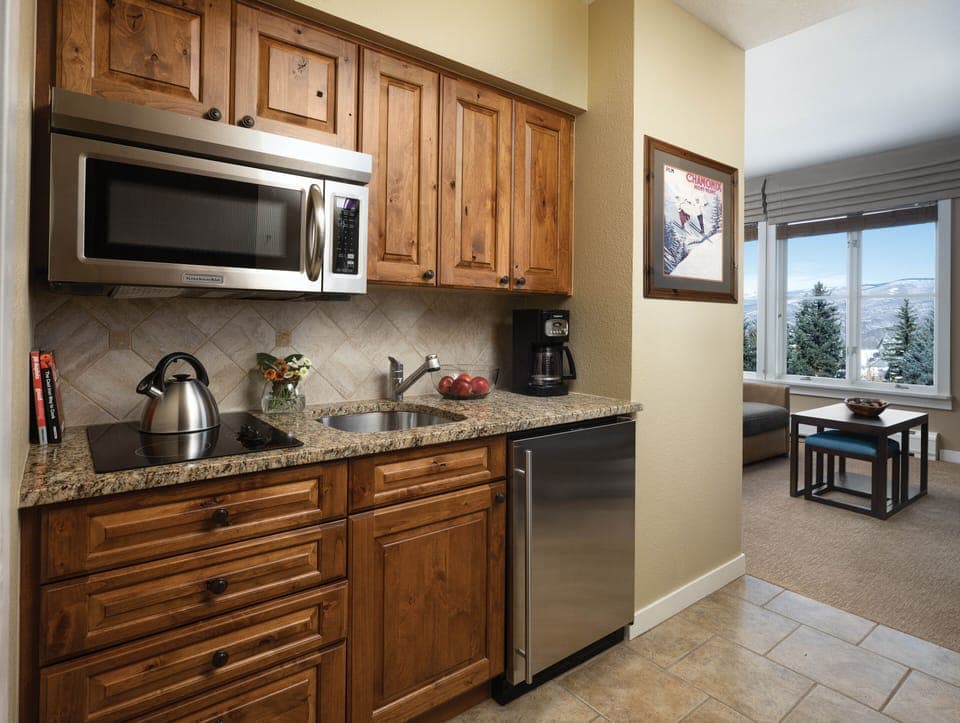 Microwave, stovetop, coffee/tea maker, toaster