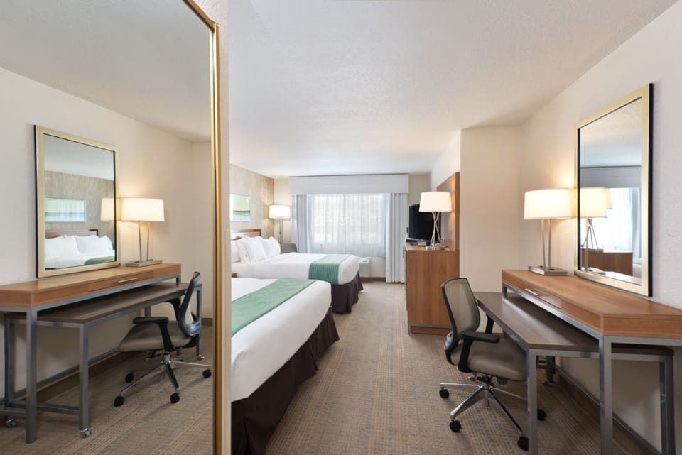 Premium bedding, pillowtop beds, desk, blackout drapes