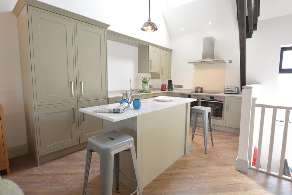 Fridge, dishwasher, cookware/dishes/utensils