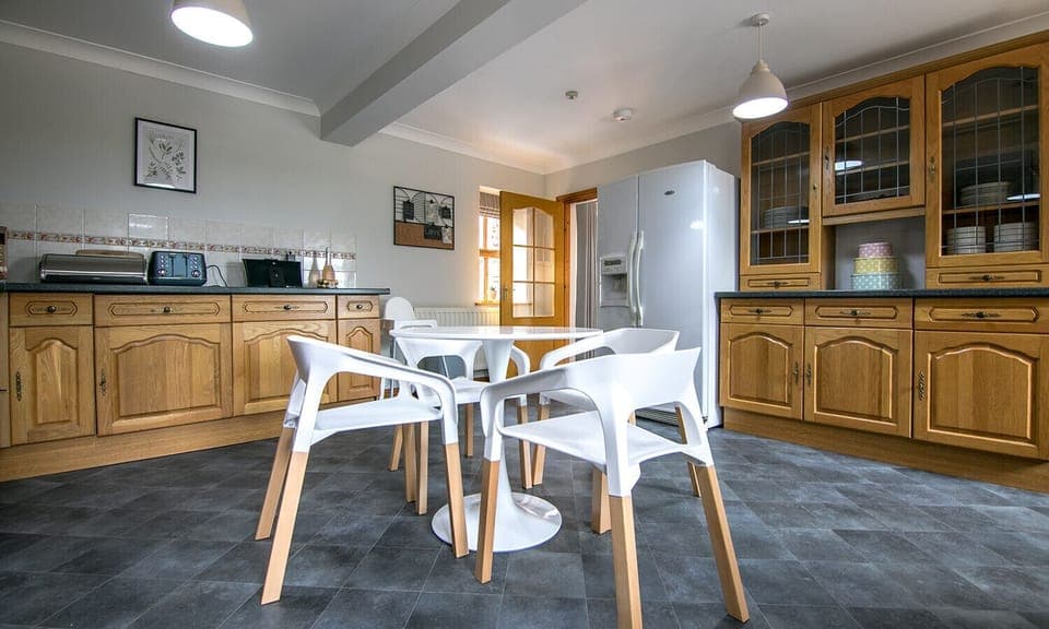 Fridge, dishwasher, electric kettle, toaster