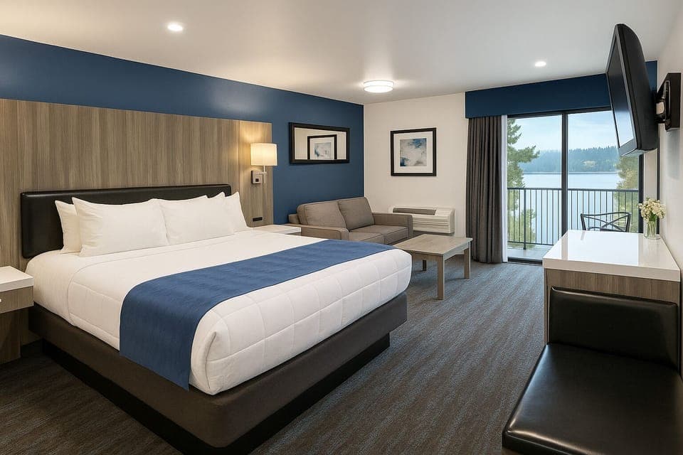 Standard Room, 1 King Bed, Refrigerator & Microwave, Bay View | Blackout drapes, iron/ironing board, WiFi, bed sheets