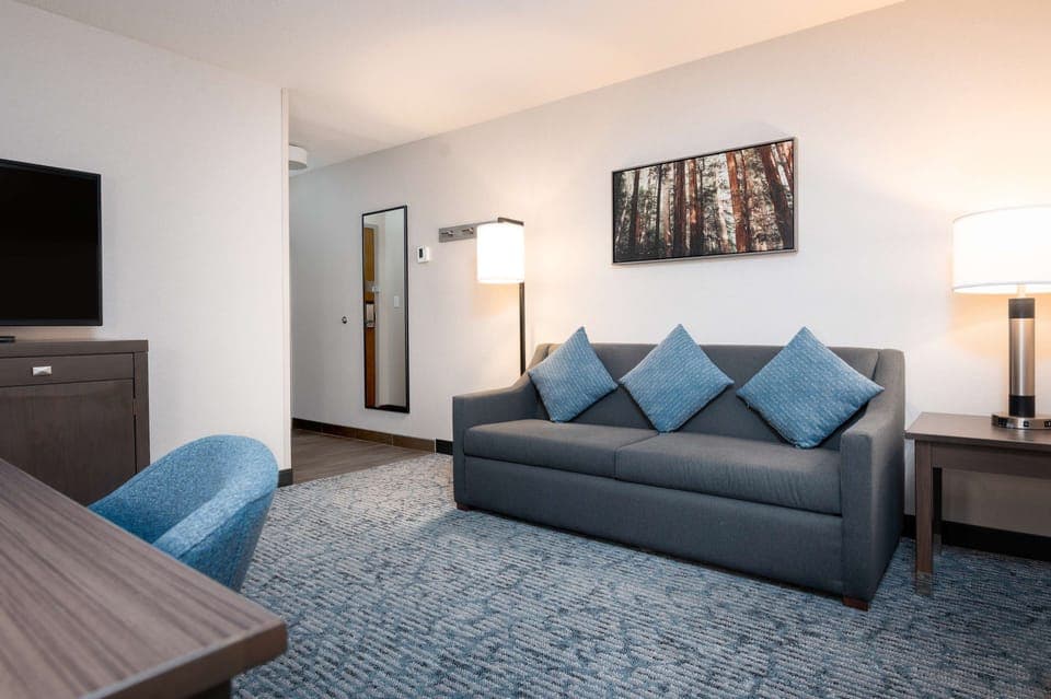 Suite, Two Queen Beds, Non-Smoking | Living area | TV, books