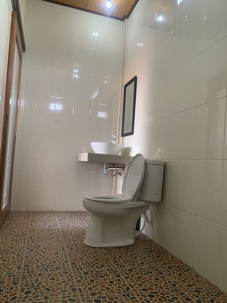 Shower, towels, soap, toilet paper