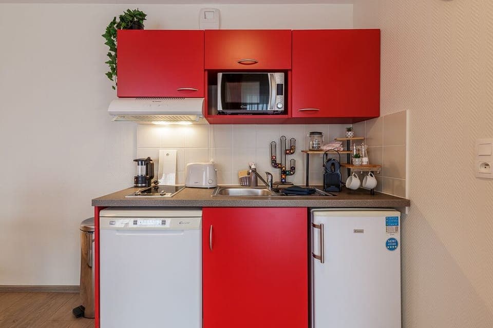 Fridge, microwave, dishwasher, toaster