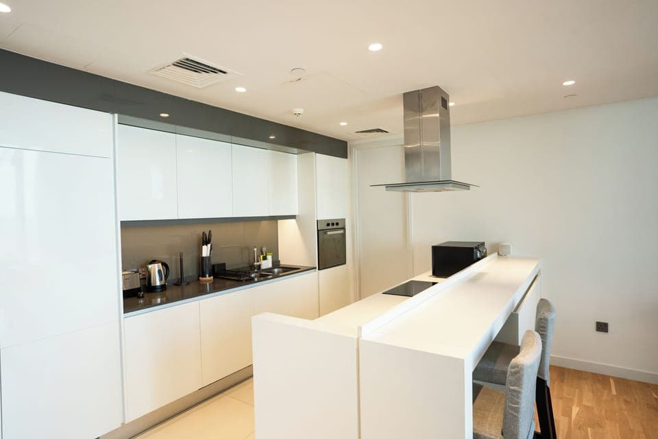 Deluxe Apartment | Private kitchen | Fridge, microwave, oven, stovetop