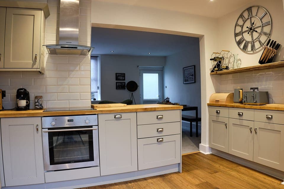 Fridge, dishwasher, electric kettle, toaster