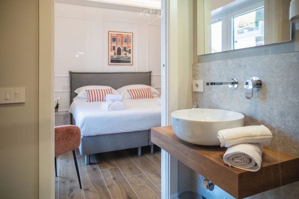 Shower, rainfall showerhead, hair dryer, bathrobes