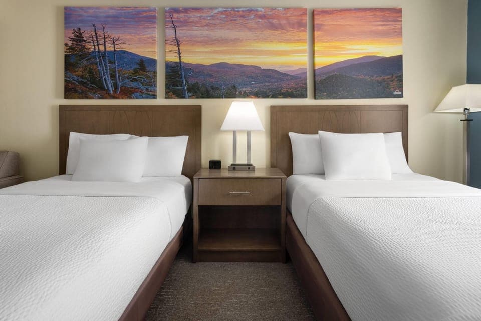 Room, 2 Double Beds, Accessible, Non Smoking | Desk, laptop workspace, blackout drapes, iron/ironing board