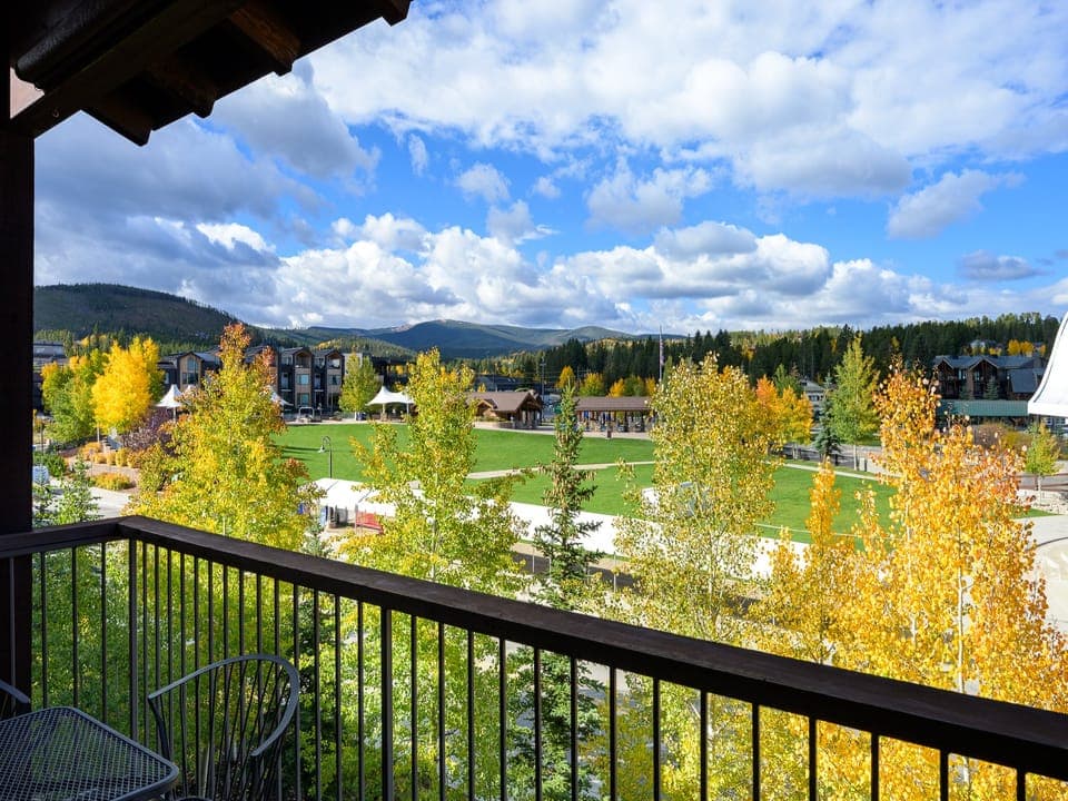 Outdoor seating and the view is the stage at Rendezvous Event Center