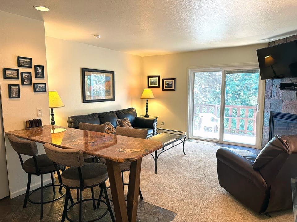 Living Room with Sliders to Deck