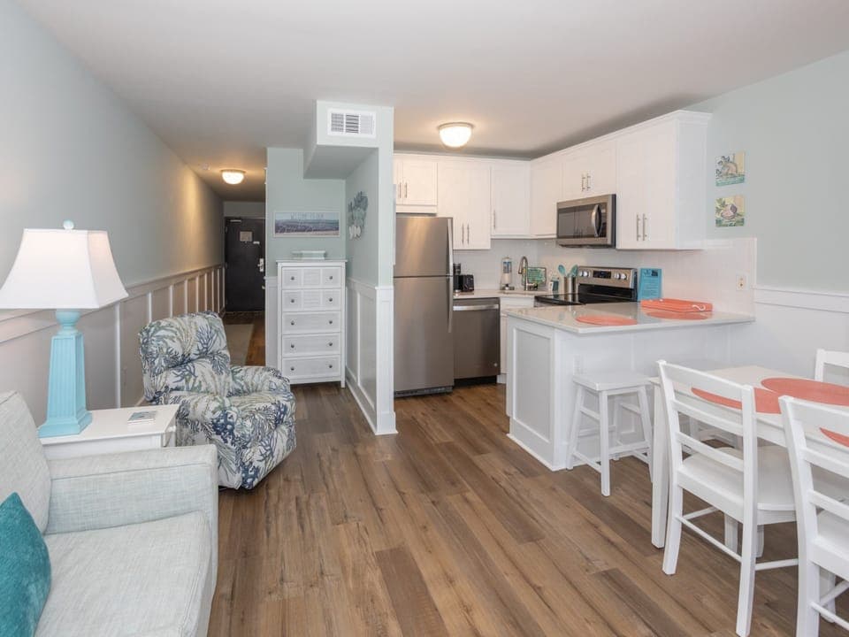 Open living area and kitchen