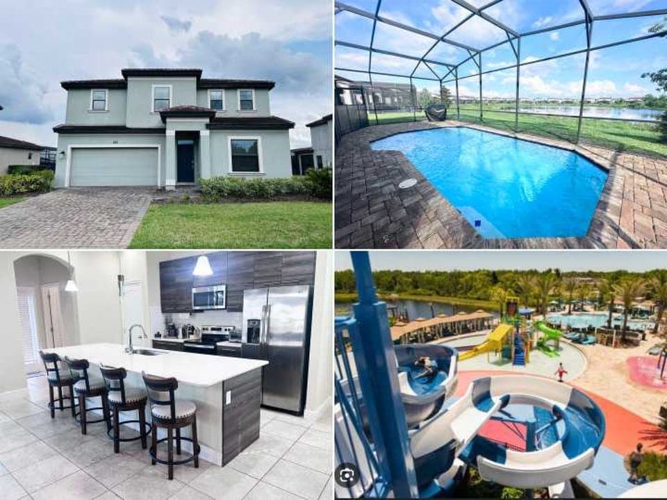 The home, the pool, kitchen and Balmoral water park
