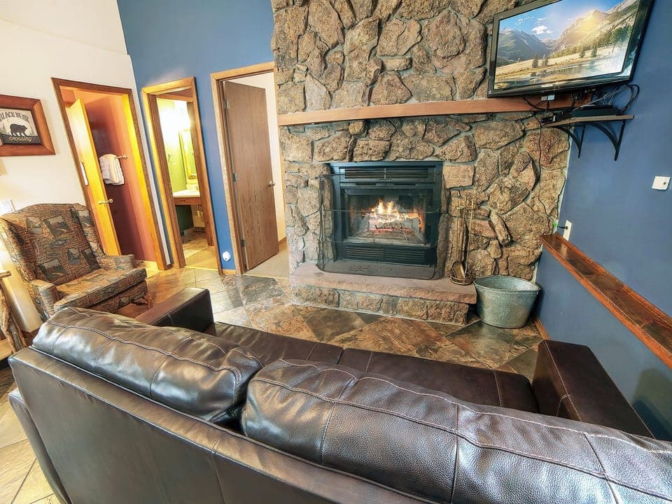 Living Room with Wood-Burning Fireplace