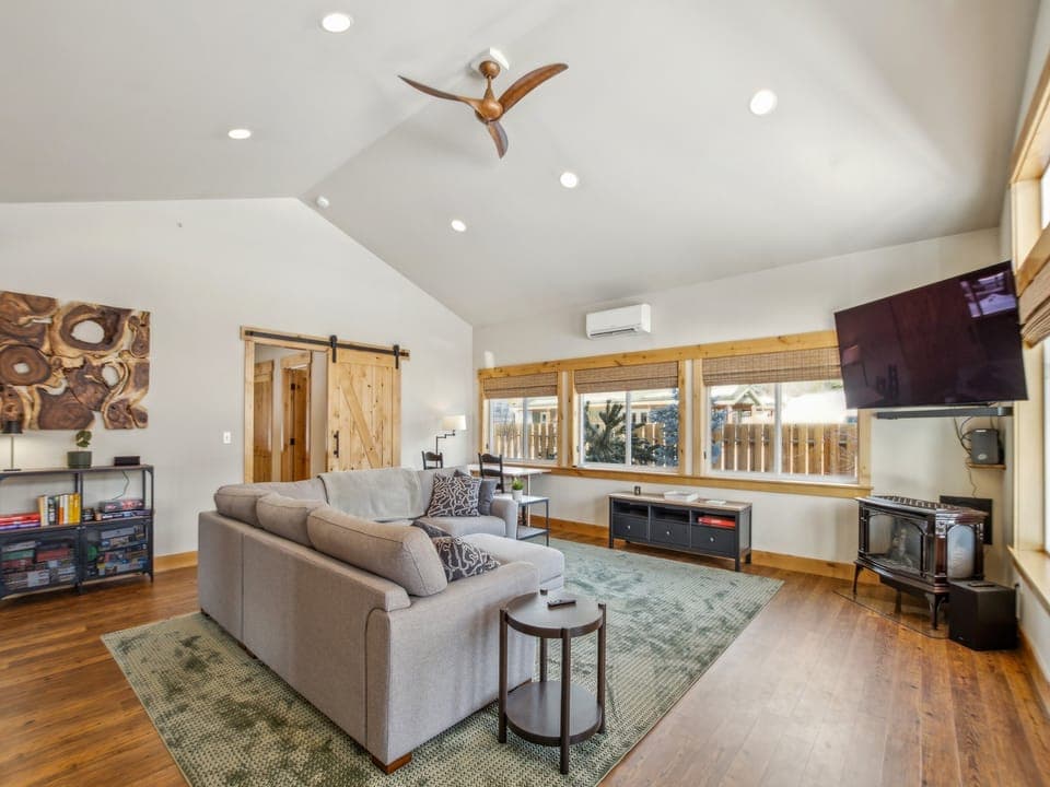 Open main living space with widescreen TV