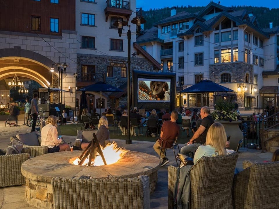 Family night in Mountain Village with free Movies, music and ice skating.