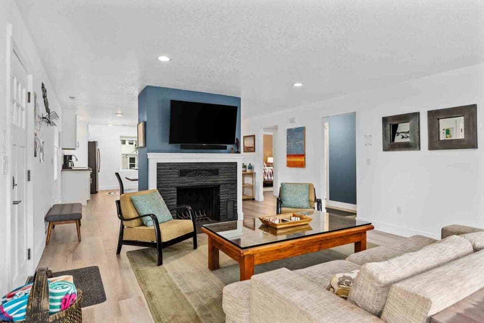 Watch you favorite movies, shows, and sports on this smart tv while relaxing in front of a cozy fire.